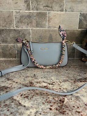 Nine West Light Blue Crossbody with Floral Braided Scarf Accent